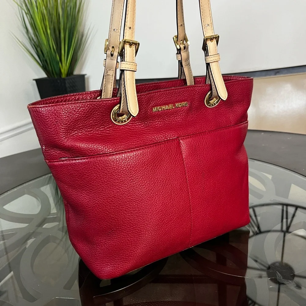 MICHAEL Michael Kors Bedford Red Pebbled Leather Pocket Tote